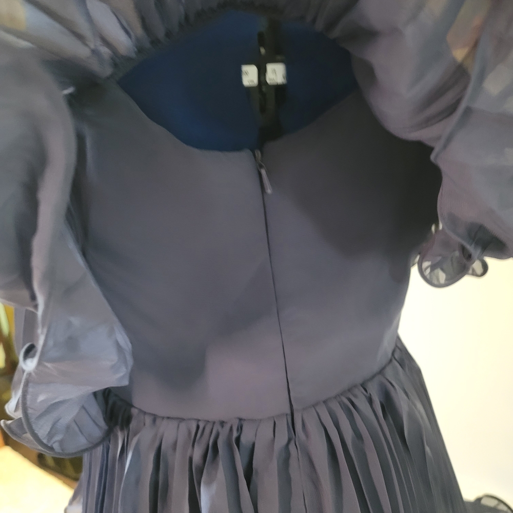 NWT MEXMY Elegant Navy Tiered Ruffled Chiffon Dress Size 16 - Picture 4 of 11